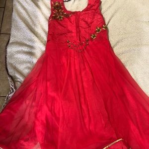 Anarkali net dress. With Dupatta and pent.